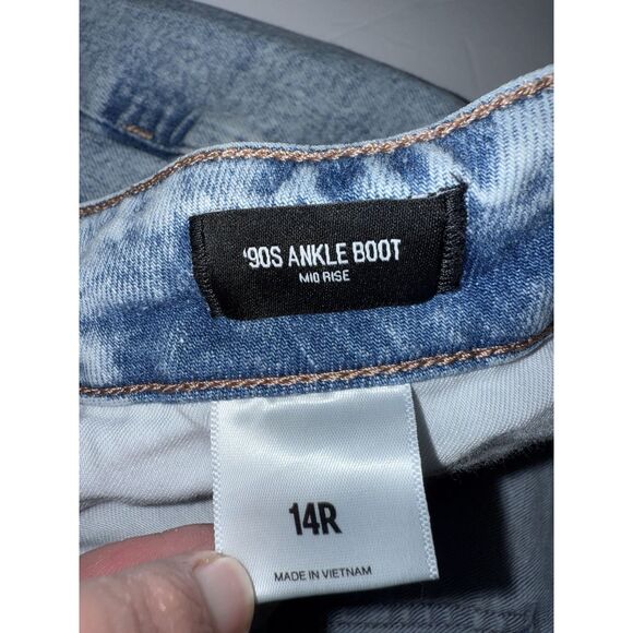 Express Jeans 90s Ankle Boot Mid Rise Light Wash Stretch Raw Hem Distress 14R - Picture 12 of 13